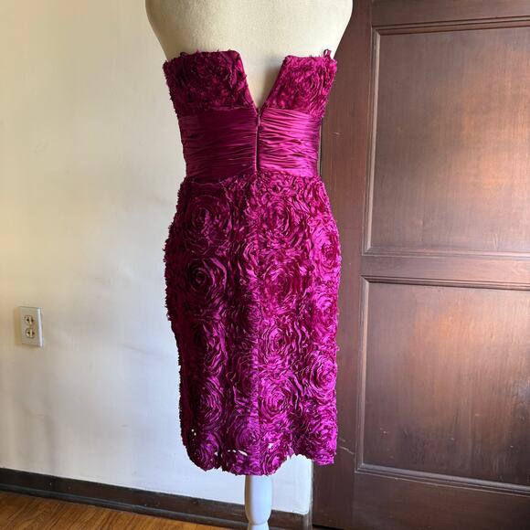 Y2K Vintage | BADGLEY MISCHKA Collection | Pink silk Rosette Strapless Dress | 0 - Picture 3 of 7